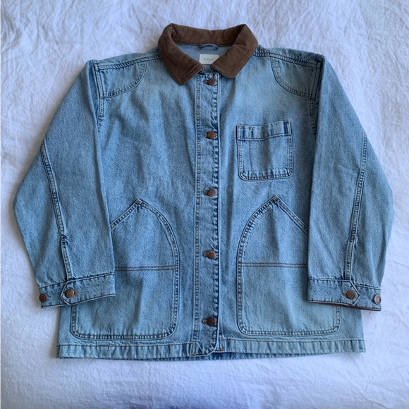 NWT Doen Pascual Cotton Denim Jean Corduroy Collar Barn Jacket Deveraux Wash - Picture 7 of 14